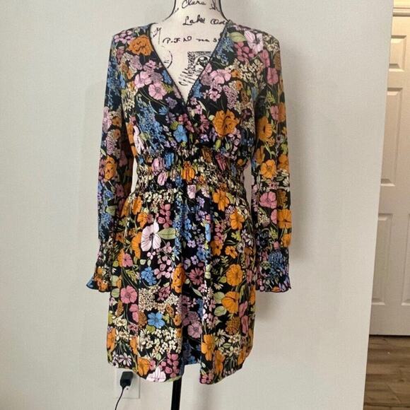 Anthropologie WAYF Dress BLack floral Smocked Fall Sz S Aesthetic Cottage Core - Picture 9 of 16